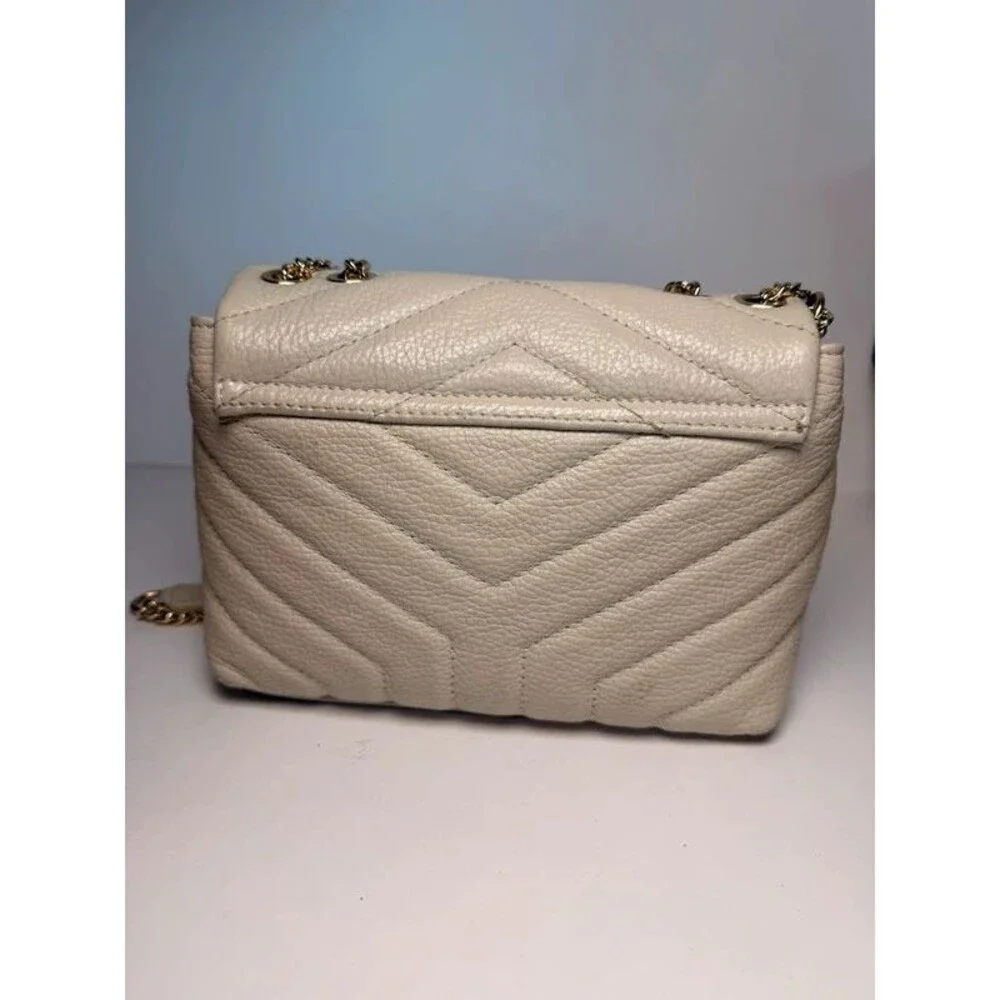 Divina Firenze Italian Genuine Leather Chevron Quilted Crossbody Bag - Beige